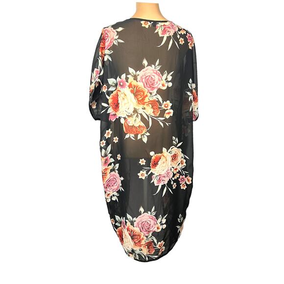 WEST COAST LOVE Floral Chiffon Open Front Kimono S/M - Picture 3 of 6